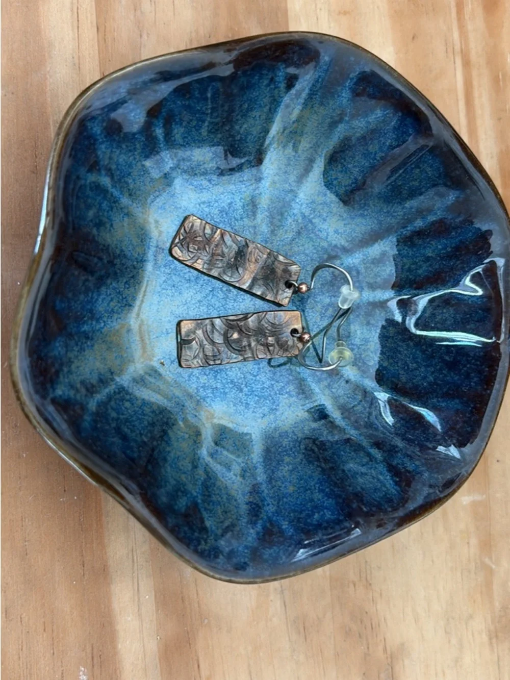 Handmade Copper Textured Rectangle Earrings - Picture 1 of 1